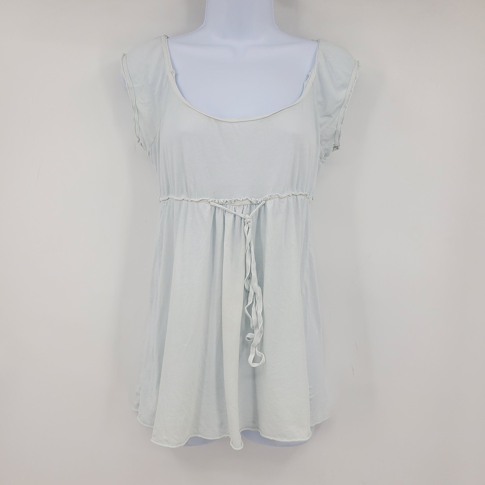 J. Crew Vintage Y2K Pale Blue Cotton Empire Babydoll Drawstring Tunic Shirt Med